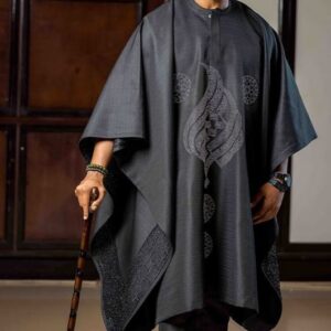 Happy groom with diamond stoned Black Agbada
