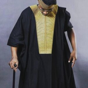 Black Agbada With Gold Embroidery Design