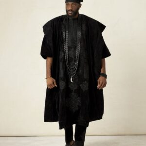 Nigerian Groom dressed with Royal Black Agbada Design