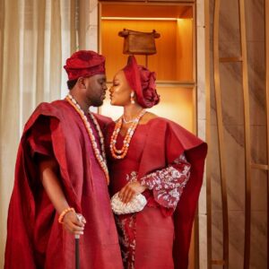 Red Agbada Style Traditional Wedding Attire