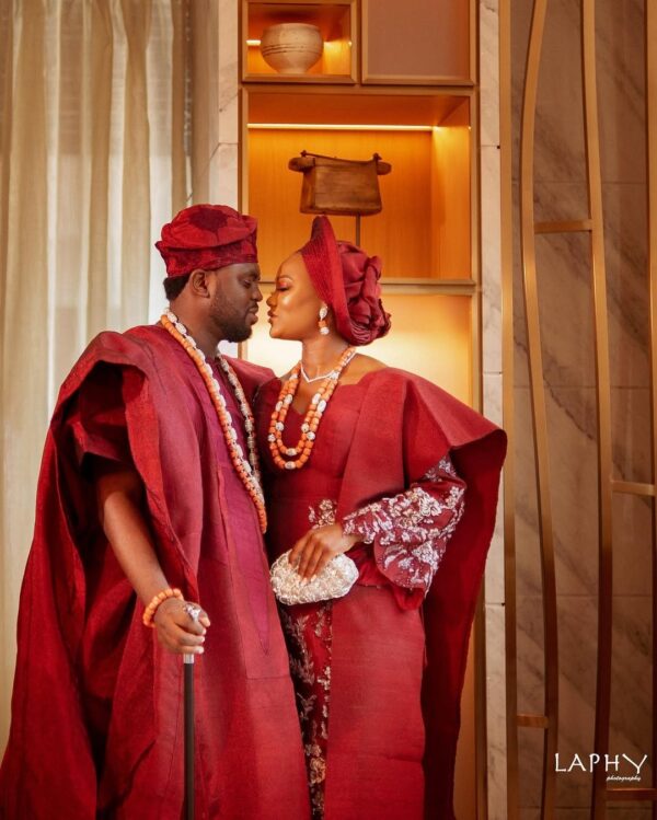 Red Agbada Style Traditional Wedding Attire