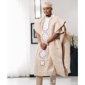 Cream Colour Agbada Style For Groom