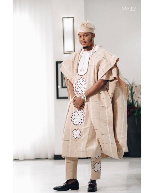 Cream Colour Agbada Style For Groom
