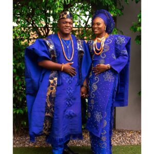 Royal Blue Agbada Dressed Nigerian Couple