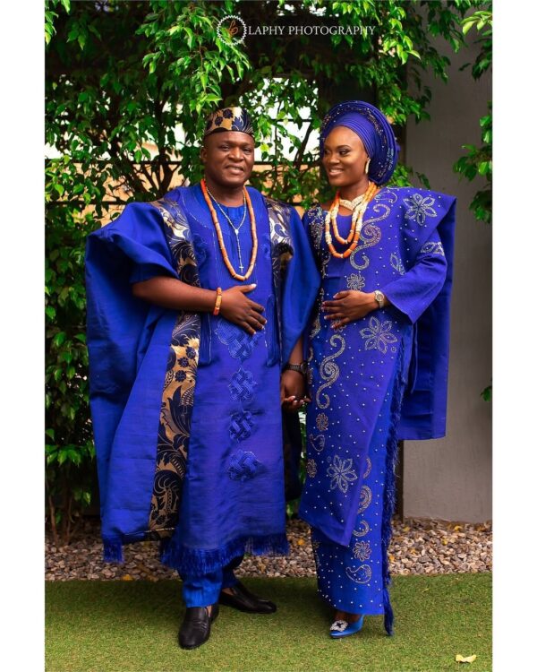 Royal Blue Agbada Dressed Nigerian Couple