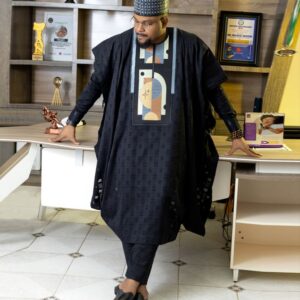 Black Agbada Lace Design for Men with Gold Embroidery