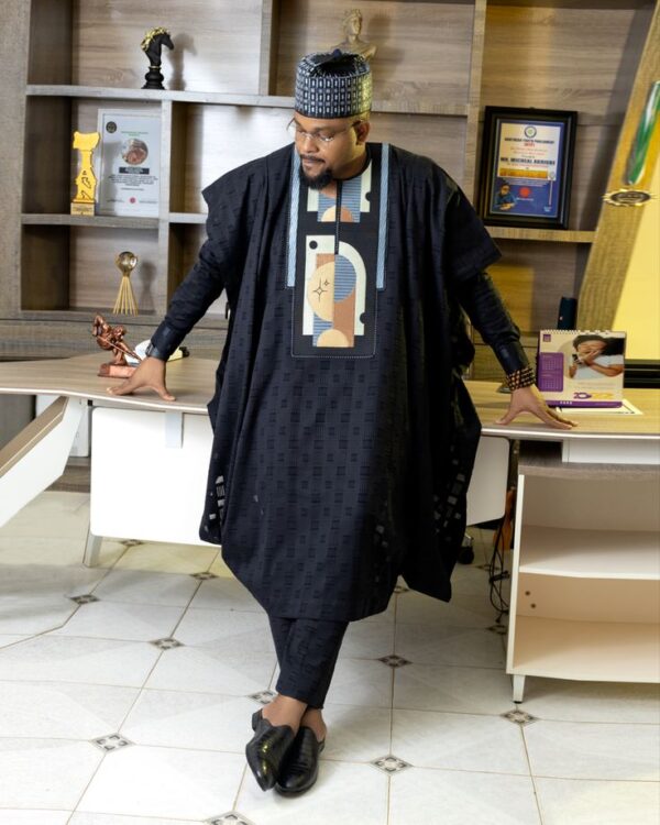 Black Agbada Lace Design for Men with Gold Embroidery
