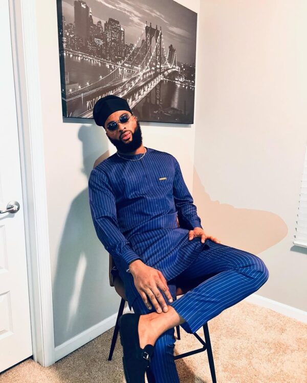 Striped Royal Blue Senator for Male | Latest Senator Style for Guys- Custom African Menswear - Image 3