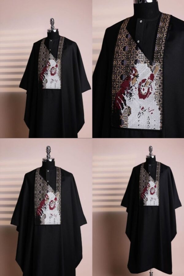 Quality Black Agbada with Modern Embroidery Design | African Men's Native Wear| Nigerian Traditional Outfit | Custom Wedding Attire - Image 3