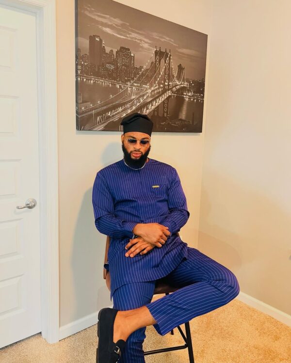 Striped Royal Blue Senator for Male | Latest Senator Style for Guys- Custom African Menswear - Image 2