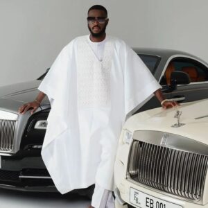 White Simple Agbada Style | White Short Sleeve Agbada Style | Wedding Agbada Style For Men | Wedding White Agbada| African Traditional Attire