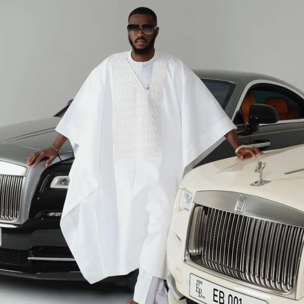 White Simple Agbada Style | White Short Sleeve Agbada Style | Wedding Agbada Style For Men | Wedding White Agbada| African Traditional Attire
