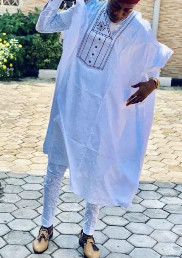 White Embroidered Agbada For Men