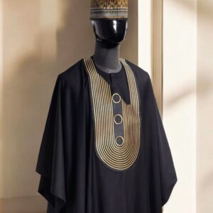 Black Agbada with Gold Embroidery on a male maniquien