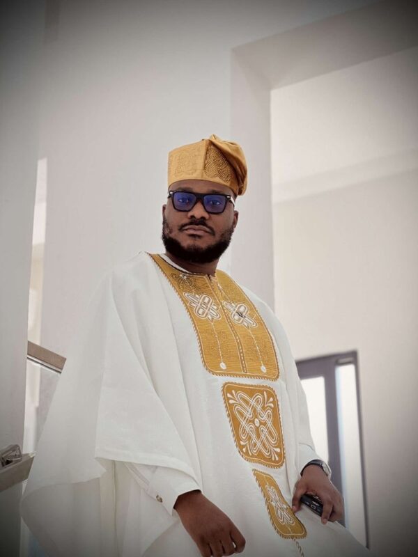 Wedding in a White Agbada with Gold Embroidery