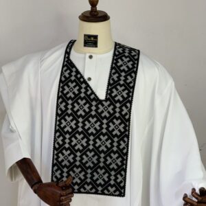 White Agbada With Black Embroidered Design