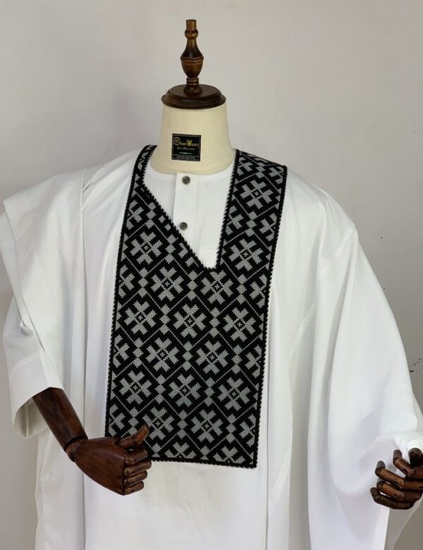 White Agbada With Black Embroidered Design
