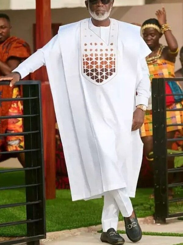 White Agbada Attire With Embroidery Style