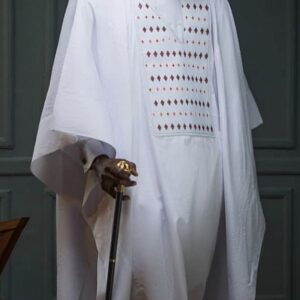 White Agbada With Gold Design | White Agbada Design | Wedding White Agbada | Wedding Agbada Style For Men | Wedding Agbada Style | White And Gold Traditional Attire