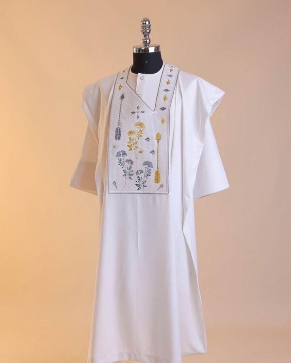 White Agbada With Gold Design