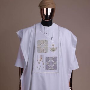 White Short Sleeve Agbada Style | White Agbada With Gold Design |White Agbada Design| Wedding Agbada Style For Men | Wedding White Agbada| Wedding Agbada Style