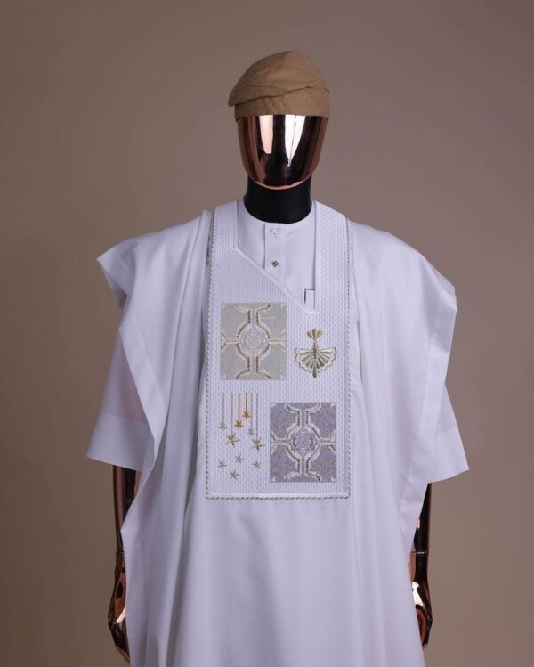 White Short Sleeve Agbada Style | White Agbada With Gold Design |White Agbada Design| Wedding Agbada Style For Men | Wedding White Agbada| Wedding Agbada Style