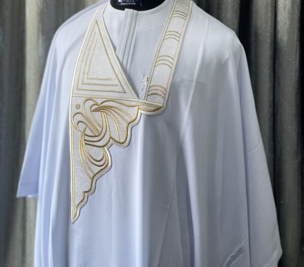 White Agbada With Gold Design
