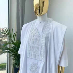 White Short Sleeve Agbada