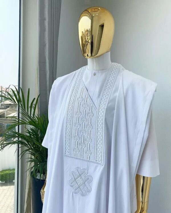 White Short Sleeve Agbada