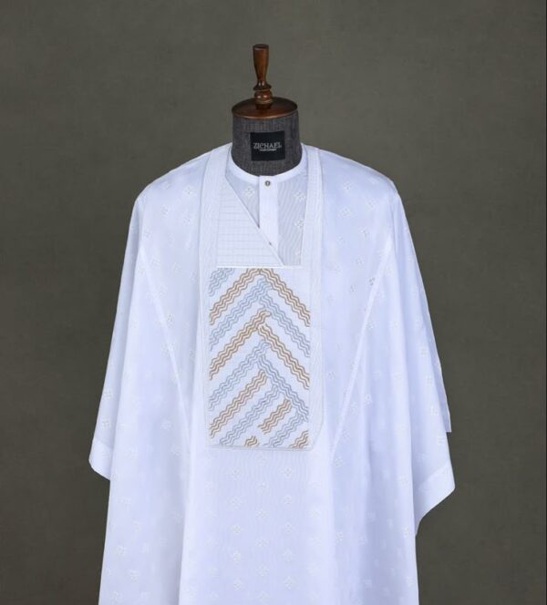 White Short Sleeve Agbada For Men