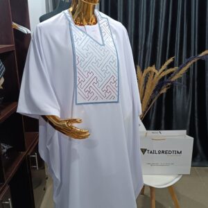 White Short Sleeve Agbada Style| White Agbada With Embroidered Design |White Agbada Design | Wedding Agbada Style For Men| Wedding Agbada Style |Wedding White Agbada