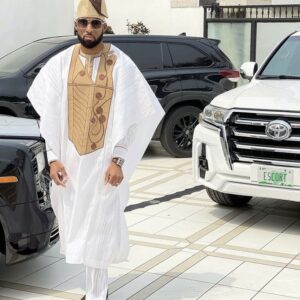 White Agbada With Embroidered Design