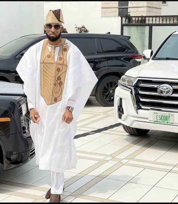 White Agbada With Embroidered Design