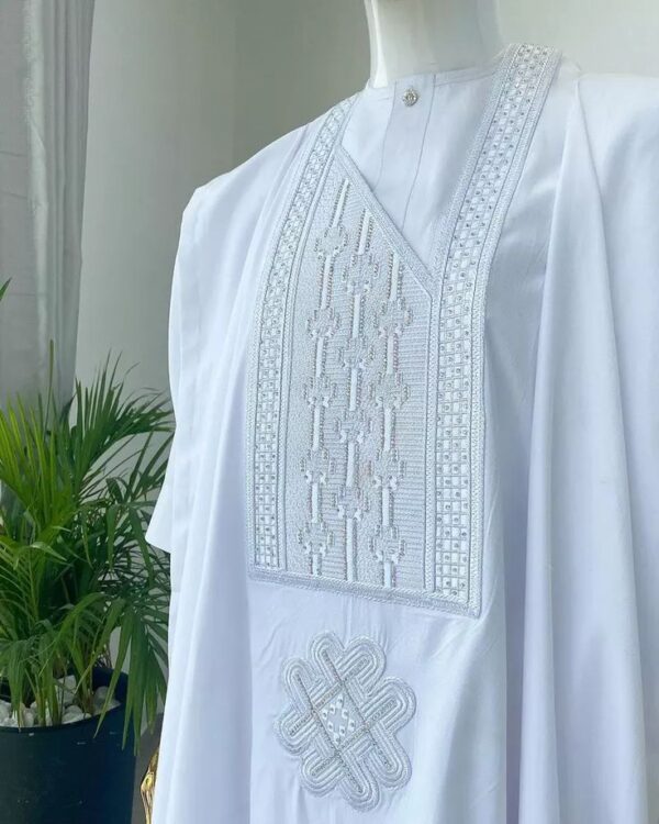 White Agbada With Gold Design | White Short Sleeve Agbada Style For Men | White  Agbada Design| Wedding Agbada Style | Wedding Agbada Style For Men| Traditional African Agbada Style