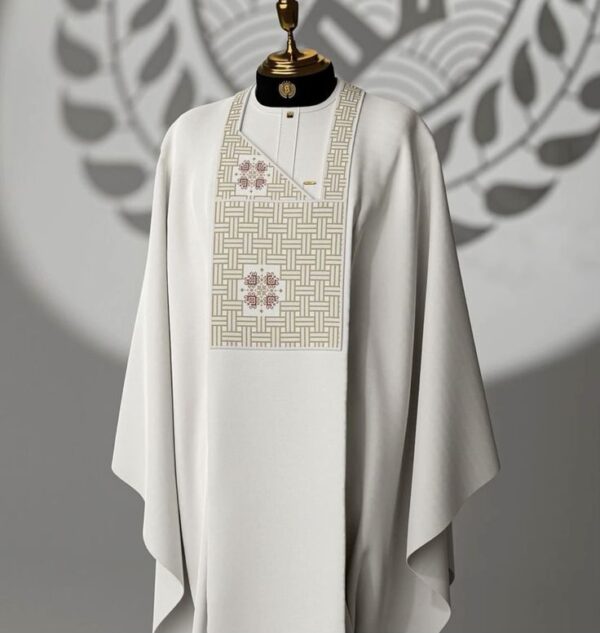 Latest Beige Colour Agbada with Gold Embroidered Design | African Men's Clothing - Image 2