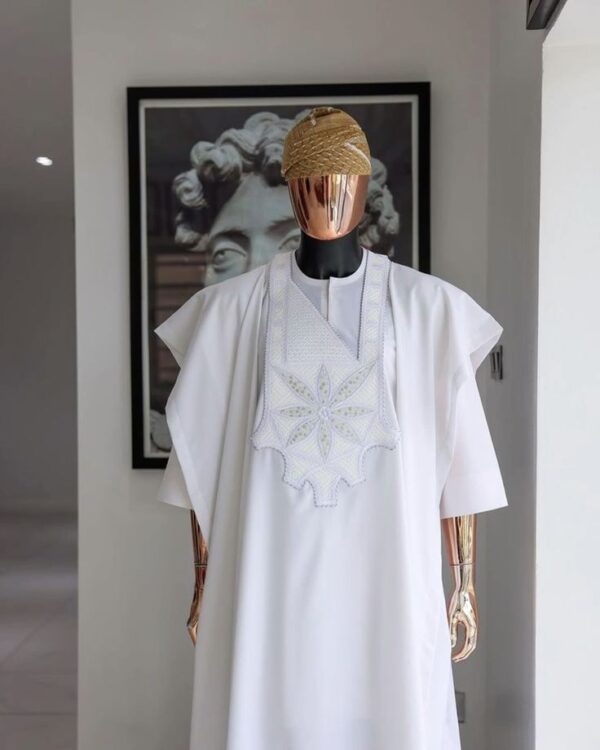 White Short Sleeve Agbada