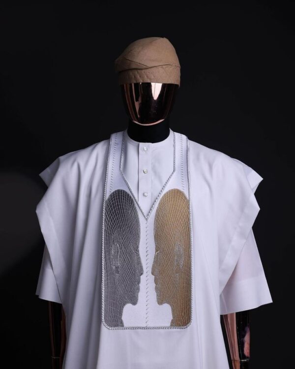 White Agbada With Gold Design| White Short Sleeve Agbada Style |White Agbada Design | Wedding Agbada Style For Men| Wedding Agbada Style |African Traditional Attire