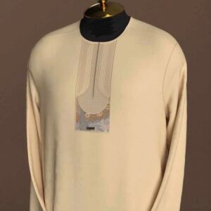 Beige Kaftan Wear With Gold Dark Grey Design