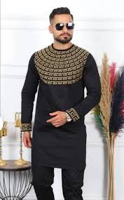 Black Kaftan Wear With Light Gold Design