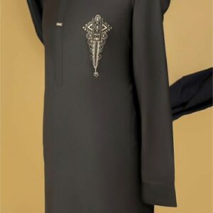 Dark Chocolate Brown Kaftan Wear With Light Gold Design