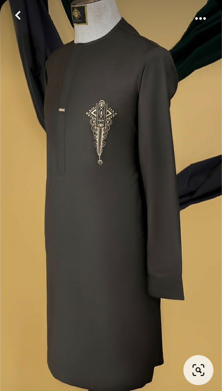 Dark Chocolate Brown Kaftan Wear With Light Gold Design