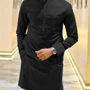 Dark-Grey-Dashiki-Suit-Minimalist-Style-Embroidered-Collar Design | Latest Senator Style For Men | Trending Senator Style For Male | Latest Senator Wears For Guys