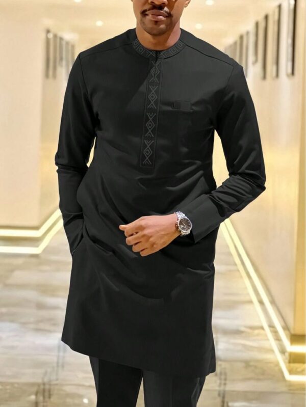 Dark-Grey-Dashiki-Suit-Minimalist-Style-Embroidered-Collar Design | Latest Senator Style For Men | Trending Senator Style For Male | Latest Senator Wears For Guys