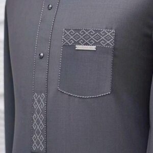 Dark Grey Senator Wear With Off White Design | Long Sleeve Senator Style | Latest Senator Wears For Guys | Trending Senator Style For Male