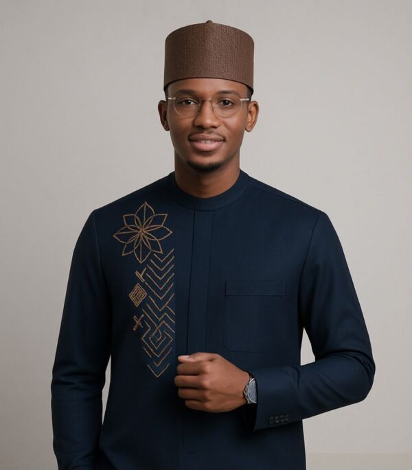 Dark Navy Blue Senator Wear With Dark Brown Design