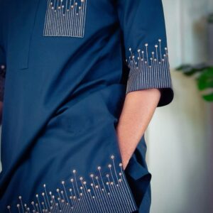 Dark Navy Blue Senator Wear With Gold Design | Short Sleeve Senator Wears For Guys | Latest Senator Style For Men | Trending Senator Style For Male