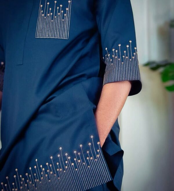 Dark Navy Blue Senator Wear With Gold Design | Short Sleeve Senator Wears For Guys | Latest Senator Style For Men | Trending Senator Style For Male
