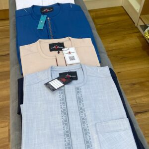 Navy Blue, White, Royal Blue, Light Peach Kaftan Wear With Design