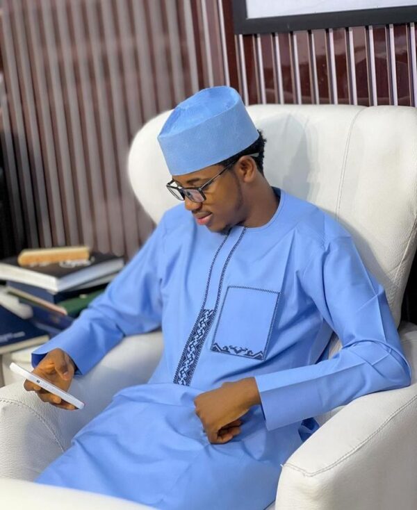 Sky Blue Senator Wear With Navy Blue Design | Long Sleeve Senator Style | Latest Men Senator Style | Sky Blue Senator Wear