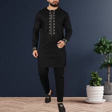 Black Kaftan With Light Gold Design